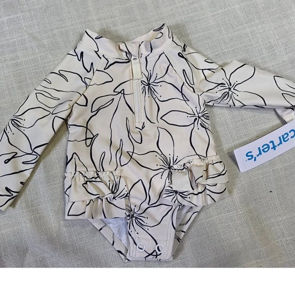 Carters Newborn Floral Rash Guard One Piece Swimsuit Cream Black 1V227110